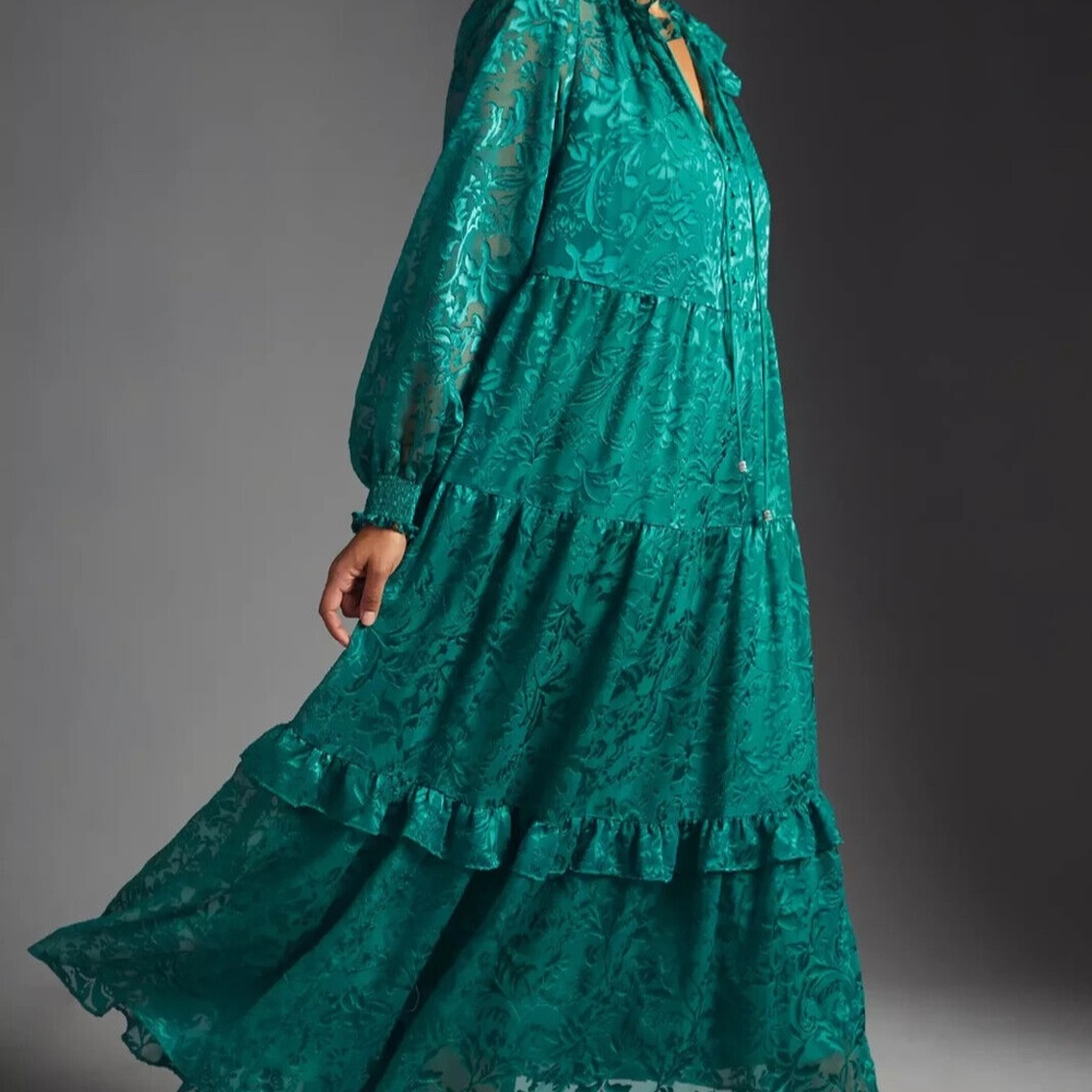 NWT Anthropologie Marias Satin Burnout dress green size L